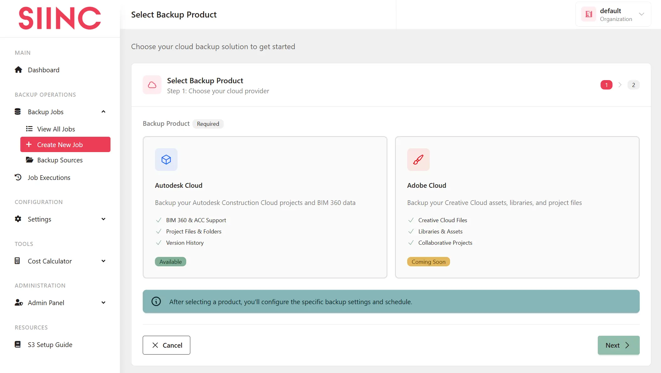 Siinc backup interface showing Recovery